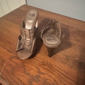 Sofft Snakeskin Brown Heeled Sandals